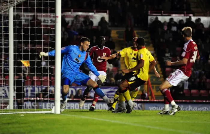 Framed Print : Bristol City vs. Watford: A Football Showdown - Season 10-11 Framed Print : Bristol City vs. Watford: A Football Showdown - Season 10-11