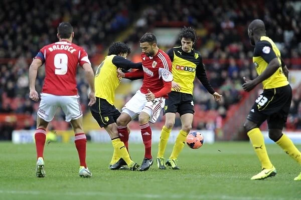 Bristol City vs. Watford: A Intense FA Cup Clash at Ashton Gate - Liam Fontaine Surrounded by Defenders