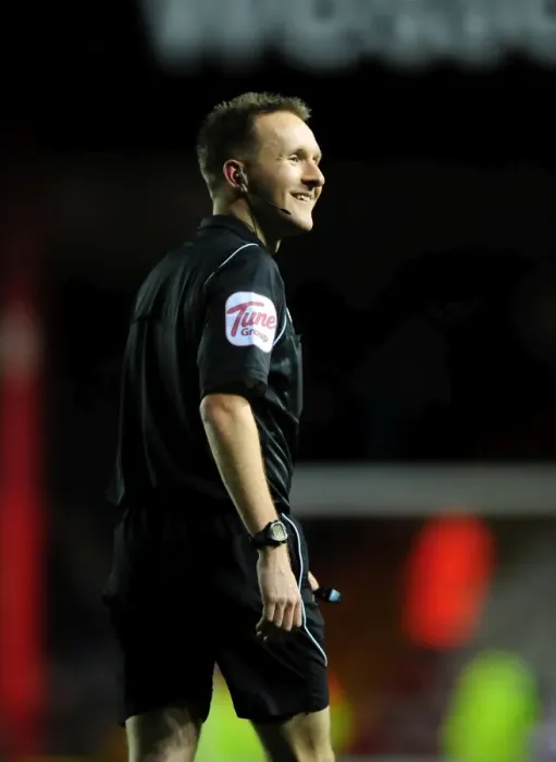 Framed Print : Bristol City vs. Watford: Referee Oliver Langford Smiles at Ashton Gate Stadium (2012)