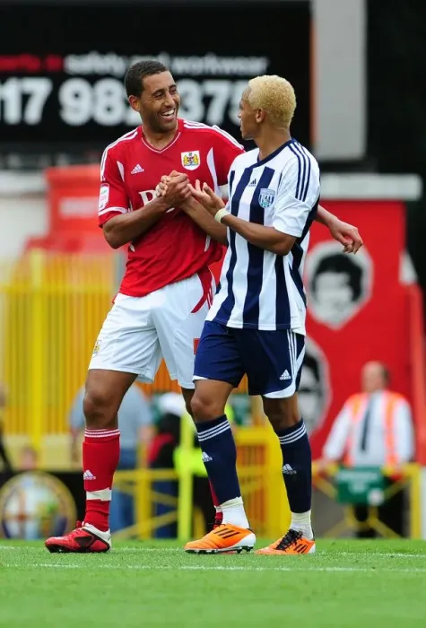 Framed Print : Bristol City vs. West Brom: A Light-Hearted Moment Between Lewin Nyatanga and Peter Odemwingie (Championship Football Match, 30th July 2011, Ashton Gate Stadium) Framed Print : Bristol City vs. West Brom: A Light-Hearted Moment Between Lewin Nyatanga and Peter Odemwingie (Championship Football Match, 30th July 2011, Ashton Gate Stadium)