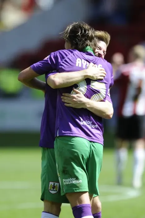 Framed Print : Bristol City: Wade Elliott and Luke Ayling Celebrate Historic Goal in Sky Bet League One Opener Against Sheffield United (August 9, 2014) Framed Print : Bristol City: Wade Elliott and Luke Ayling Celebrate Historic Goal in Sky Bet League One Opener Against Sheffield United (August 9, 2014)