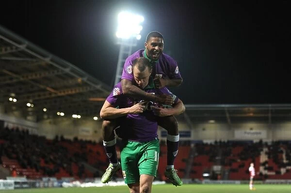 Bristol City: Wilbraham and Little Celebrate Goal Against Doncaster Rovers, February 2015