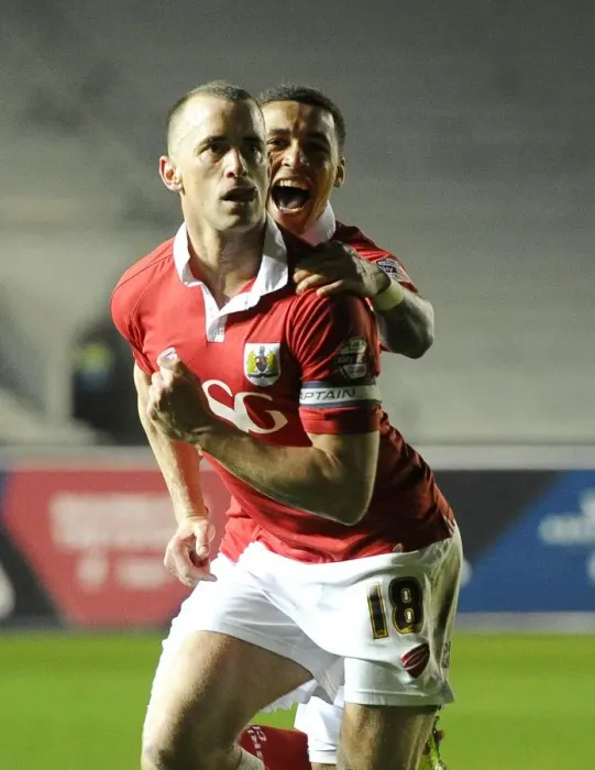 Framed Print : Bristol City: Wilbraham and Tavernier Celebrate Goal Against Swindon Town in Sky Bet League One, 2015 Framed Print : Bristol City: Wilbraham and Tavernier Celebrate Goal Against Swindon Town in Sky Bet League One, 2015