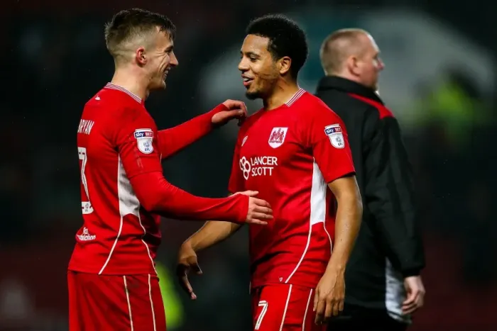 Framed Print : Bristol City's 4-0 Triumph: Korey Smith and Joe Bryan Celebrate Escape from the Relegation Zone