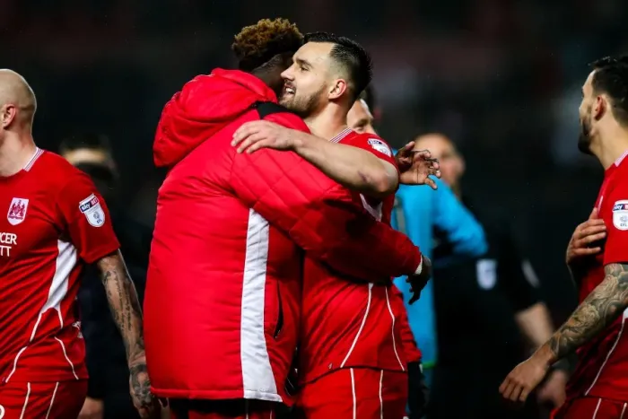 Framed Print : Bristol City's 4-0 Victory: Wright and Abraham Celebrate Together Framed Print : Bristol City's 4-0 Victory: Wright and Abraham Celebrate Together