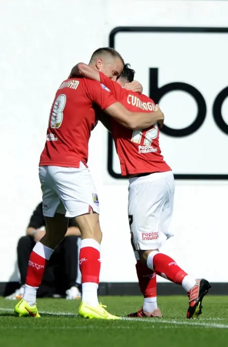 Framed Print : Bristol City's Aaron Wilbraham and Greg Cunningham Celebrate Goal vs Colchester United, Sky Bet League One, 2014 Framed Print : Bristol City's Aaron Wilbraham and Greg Cunningham Celebrate Goal vs Colchester United, Sky Bet League One, 2014