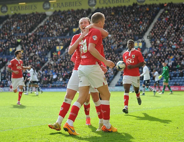 Bristol City's Aaron Wilbraham and Luke Ayling Celebrate Goal Against Preston North End, Sky Bet League One, 2015