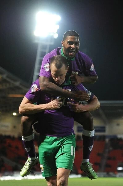 Bristol City's Aaron Wilbraham and Mark Little Celebrate Goal Against Doncaster Rovers, Sky Bet League One, 2015