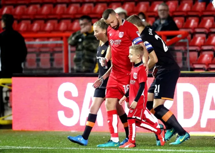 Framed Print : Bristol City's Aaron Wilbraham and Mascot Lead Out Team for EFL Cup Match Against Hull City Framed Print : Bristol City's Aaron Wilbraham and Mascot Lead Out Team for EFL Cup Match Against Hull City