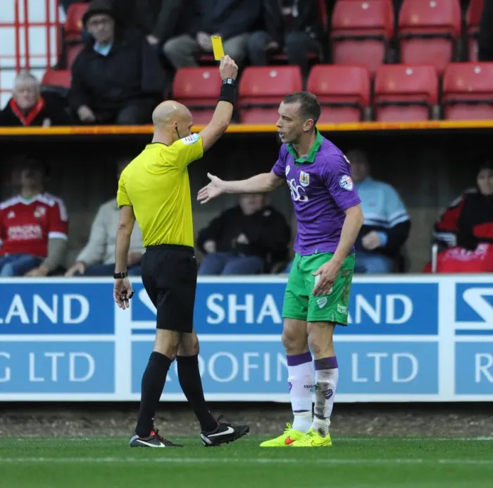 Framed Print : Bristol City's Aaron Wilbraham Receives Yellow Card in Swindon Town vs. Bristol City Football Match Framed Print : Bristol City's Aaron Wilbraham Receives Yellow Card in Swindon Town vs. Bristol City Football Match