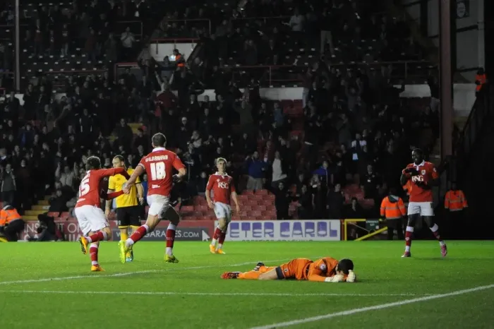 Framed Print : Bristol City's Aaron Wilbraham Scores Double: Bristol City vs AFC Wimbledon, Johnstone's Paint Trophy (11-11-2014) Framed Print : Bristol City's Aaron Wilbraham Scores Double: Bristol City vs AFC Wimbledon, Johnstone's Paint Trophy (11-11-2014)