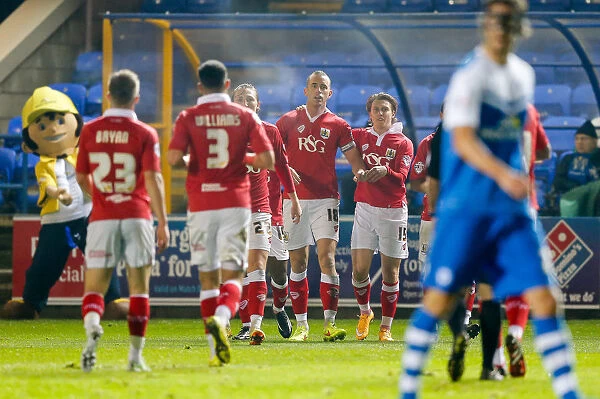 Bristol City's Aaron Wilbraham Scores Second Goal vs. Peterborough United: Celebration