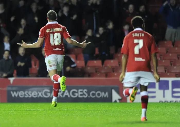 Framed Print : Bristol City's Aaron Wilbraham Scores Thrilling Goal in Johnstone Paint Trophy Match Against AFC Wimbledon Framed Print : Bristol City's Aaron Wilbraham Scores Thrilling Goal in Johnstone Paint Trophy Match Against AFC Wimbledon