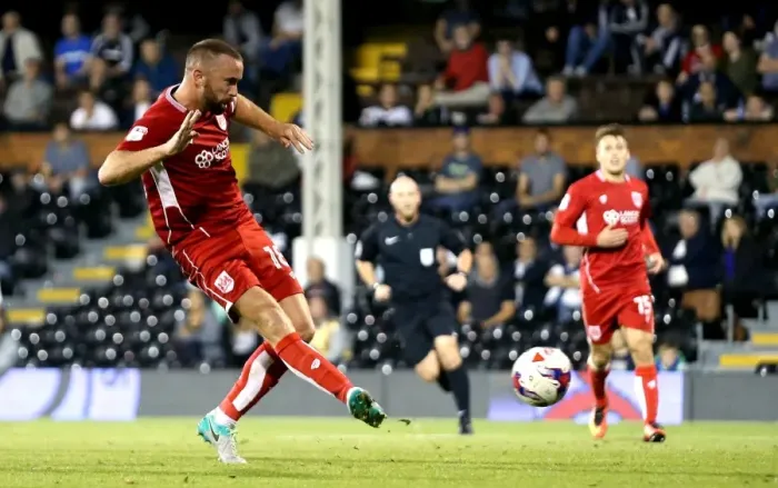 Framed Print : Bristol City's Aaron Wilbraham Scores Wide in EFL Cup Clash Against Fulham Framed Print : Bristol City's Aaron Wilbraham Scores Wide in EFL Cup Clash Against Fulham