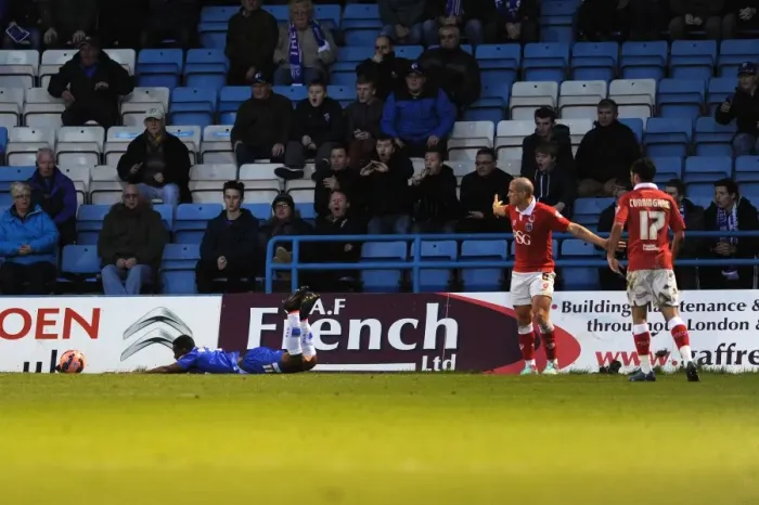 Framed Print : Bristol City's Adam El-Abd Controversially Protests Penalty at Gillingham's Priestfield Stadium Framed Print : Bristol City's Adam El-Abd Controversially Protests Penalty at Gillingham's Priestfield Stadium