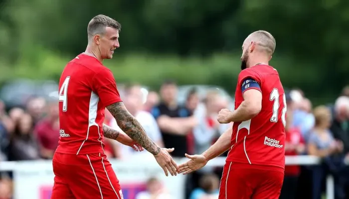 Framed Print : Bristol City's Aden Flint and Aaron Wilbraham Celebrate Goal Against Hengrove Athletic