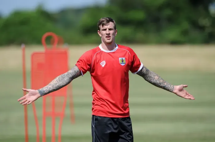 Framed Print : Bristol City's Aden Flint: Intense Training Focus (July 2, 2014) Framed Print : Bristol City's Aden Flint: Intense Training Focus (July 2, 2014)