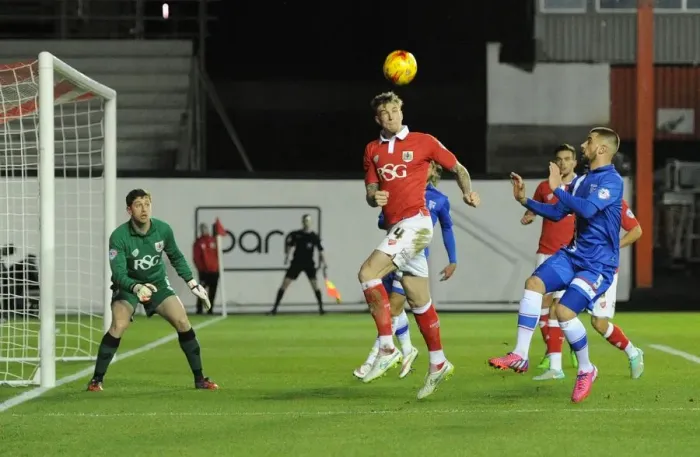 Framed Print : Bristol City's Aden Flint Saves Goal in Johnstones Paint Trophy Final Leg Against Gillingham (29 January 2015)
