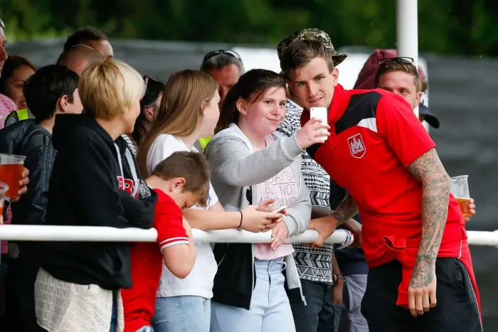 Framed Print : Bristol City's Aiden Flint Poses for Selfie at Pre-Season Community Match, 2015 Framed Print : Bristol City's Aiden Flint Poses for Selfie at Pre-Season Community Match, 2015