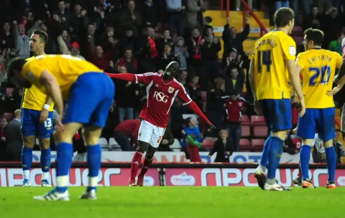 Framed Print : Bristol City's Albert Adomah Celebrates Goal Against Southampton in Championship Match, 2011 Framed Print : Bristol City's Albert Adomah Celebrates Goal Against Southampton in Championship Match, 2011
