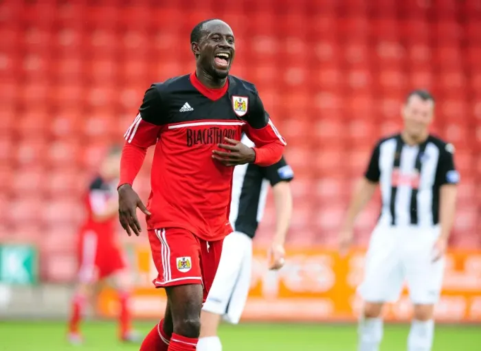 Framed Print : Bristol City's Albert Adomah Celebrates Pre-Season Goal Against Dunfermline at East End Park