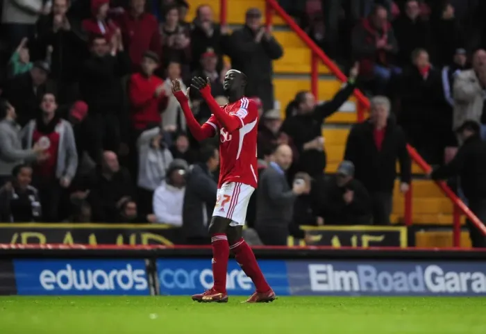 Framed Print : Bristol City's Albert Adomah: Celebrating the Goal Against Southampton in the Championship Match (November 2011)