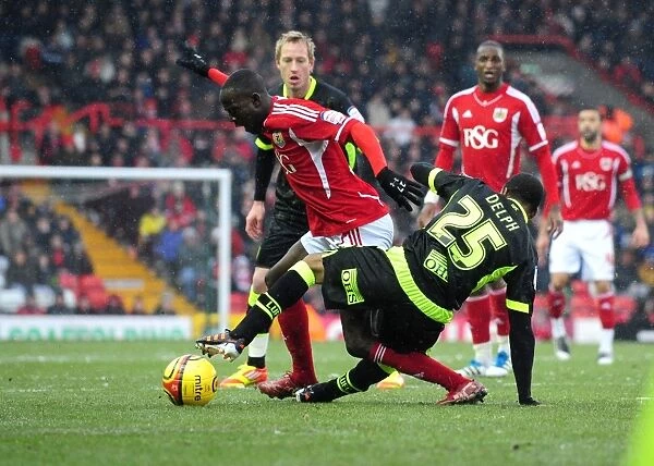 Bristol City's Albert Adomah Fouled by Leeds Fabian Delph during Championship Match