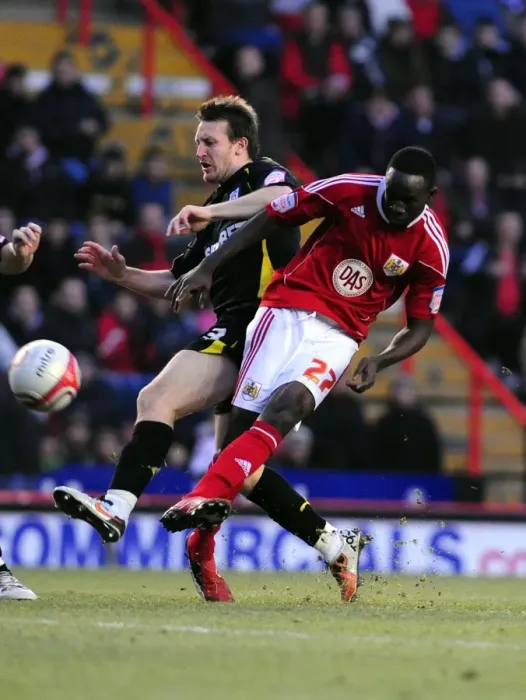 Framed Print : Bristol City's Albert Adomah Narrowly Misses Goal Against Cardiff City - Championship Match, January 1, 2011 Framed Print : Bristol City's Albert Adomah Narrowly Misses Goal Against Cardiff City - Championship Match, January 1, 2011