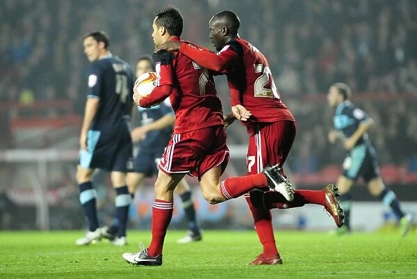 Bristol City's Albert Adomah and Sam Baldock Celebrate Penalty Goal Against Burnley, Championship 2012
