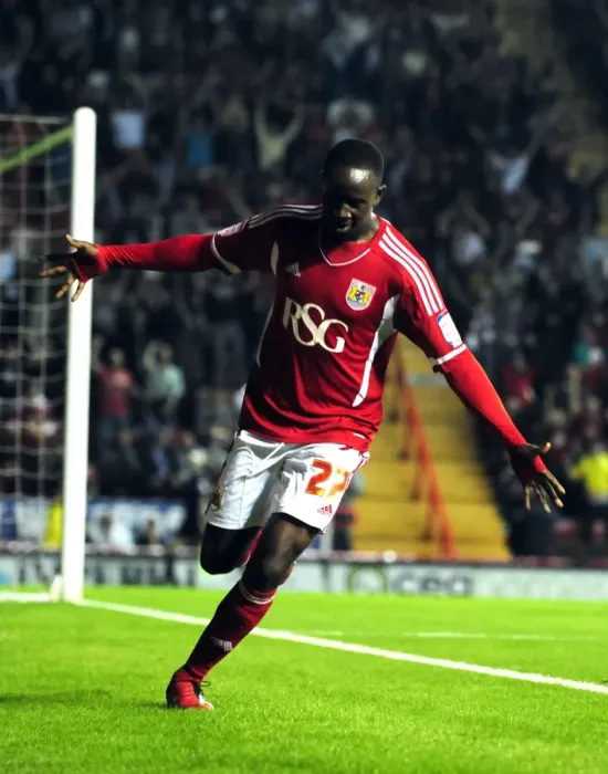 Framed Print : Bristol City's Albert Adomah Scores Championship Opener Against Reading (2011) Framed Print : Bristol City's Albert Adomah Scores Championship Opener Against Reading (2011)