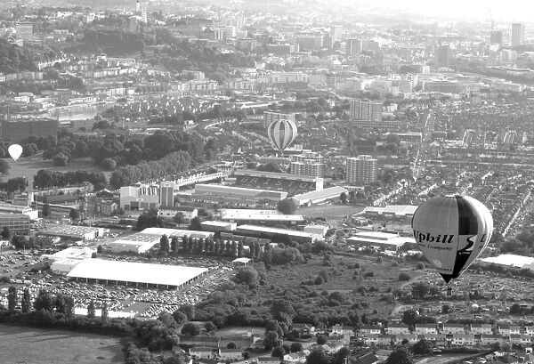 Bristol City's Ashton Gate: A Majestic Aerial View with Hot Air Balloons