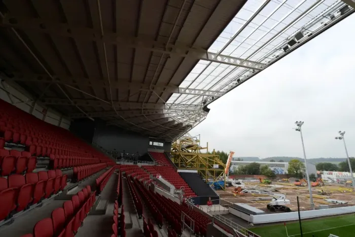 Framed Print : Bristol City's Ashton Gate Stadium: West Stand Development Amidst Sky Bet Championship Match