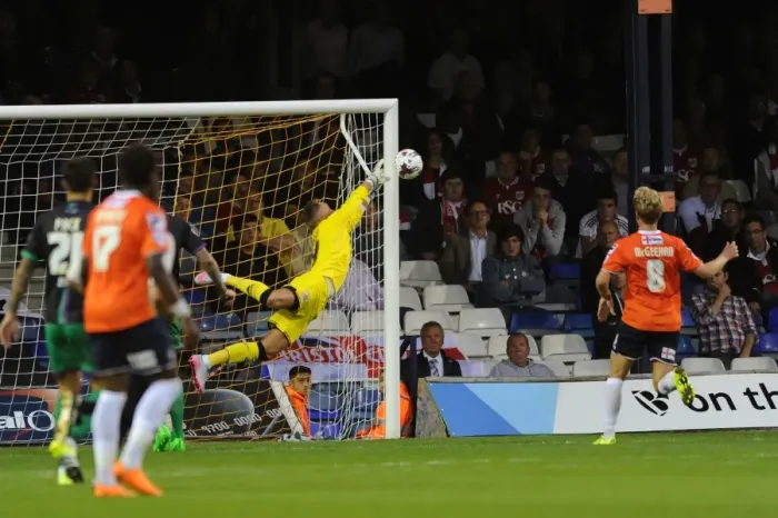 Framed Print : Bristol City's Ben Hamer Makes a Save in Luton Town Clash, Capital One Cup 2015 Framed Print : Bristol City's Ben Hamer Makes a Save in Luton Town Clash, Capital One Cup 2015