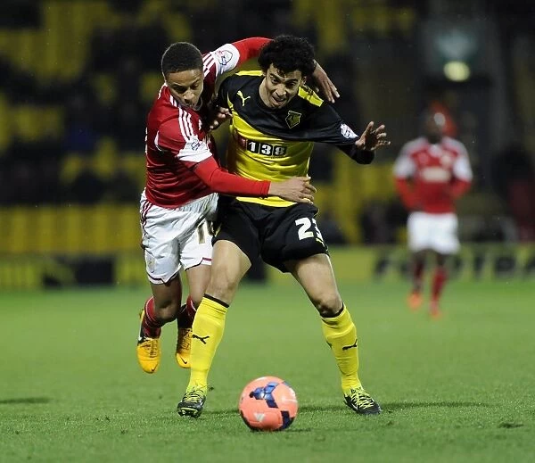 Bristol City's Bobby Reid Clashes with Watford's Iriney over the Ball in FA Cup Third Round Replay