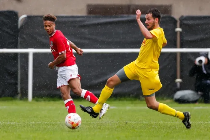 Framed Print : Bristol City's Bobby Reid Scores at Brislington Preseason Match, 2015