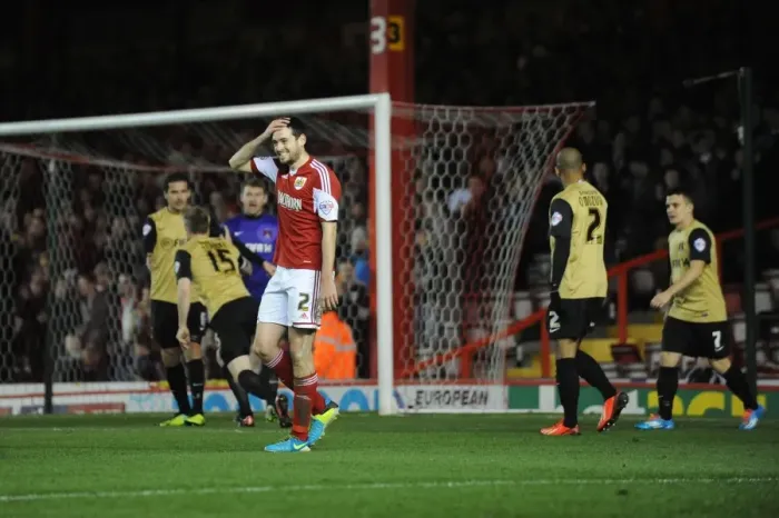 Framed Print : Bristol City's Brendan Moloney Reacts to Near-Miss Goal vs Leyton Orient (November 2013) Framed Print : Bristol City's Brendan Moloney Reacts to Near-Miss Goal vs Leyton Orient (November 2013)