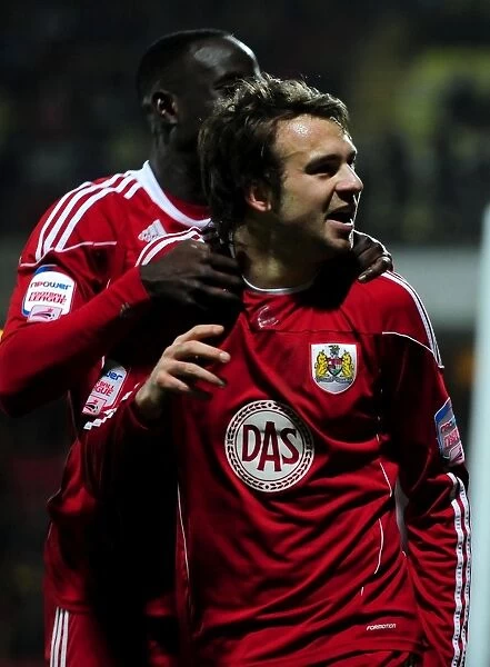 Bristol City's Brett Pitman and Albert Adomah: Celebrating the Game-Winning Goal vs. Watford (February 22, 2011)