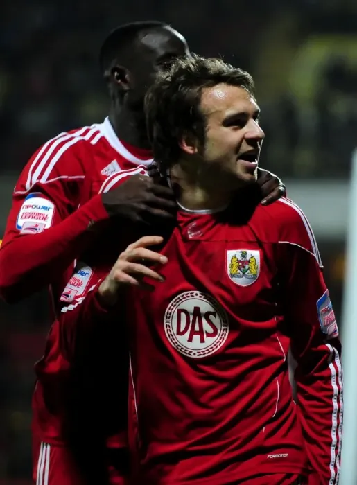 Framed Print : Bristol City's Brett Pitman and Albert Adomah: Celebrating the Game-Winning Goal vs. Watford (February 22, 2011) Framed Print : Bristol City's Brett Pitman and Albert Adomah: Celebrating the Game-Winning Goal vs. Watford (February 22, 2011)