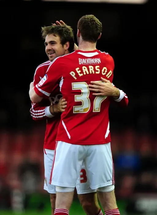 Framed Print : Bristol City's Brett Pitman and Stephen Pearson Celebrate Goal Against Burnley - Championship Match, 05 / 11 / 2011 Framed Print : Bristol City's Brett Pitman and Stephen Pearson Celebrate Goal Against Burnley - Championship Match, 05 / 11 / 2011