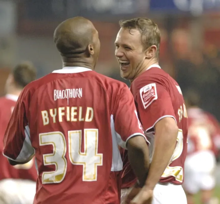 Framed Print : Bristol City's Byfield and Trundle: A Powerful Duo in Action Against Barnsley Framed Print : Bristol City's Byfield and Trundle: A Powerful Duo in Action Against Barnsley