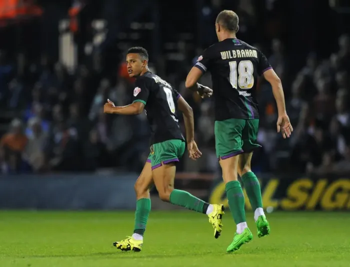 Framed Print : Bristol City's Callum Robinson Celebrates Goal Against Luton Town in Capital One Cup Framed Print : Bristol City's Callum Robinson Celebrates Goal Against Luton Town in Capital One Cup