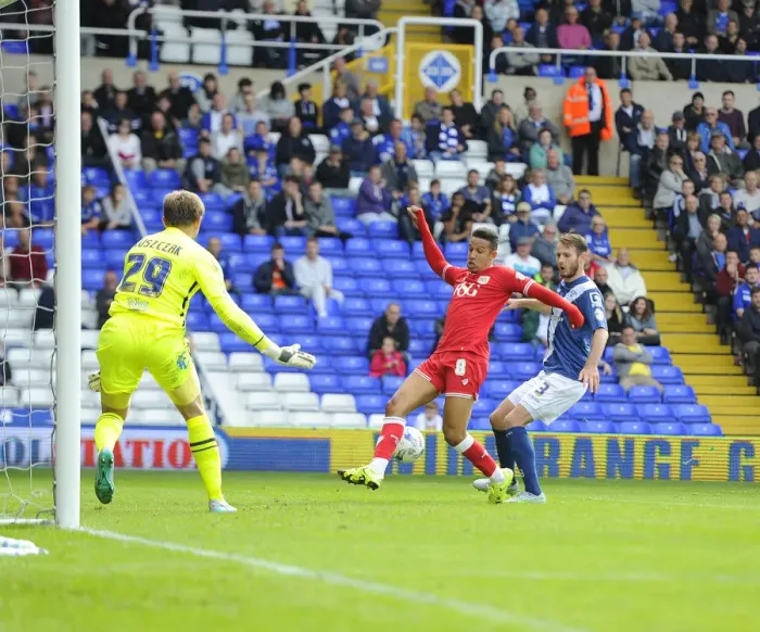 Framed Print : Bristol City's Callum Robinson Misses Goal Chance vs. Birmingham City (12-09-2015) Framed Print : Bristol City's Callum Robinson Misses Goal Chance vs. Birmingham City (12-09-2015)