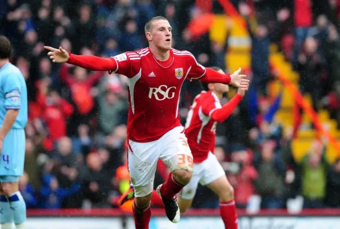Framed Print : Bristol City's Chris Wood Celebrates Third Goal Against Coventry City, Ashton Gate Stadium, 09 / 04 / 2012