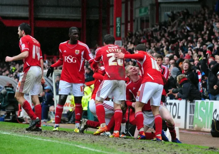 Framed Print : Bristol City's Chris Wood Scores the Winning Goal: Celebration at Ashton Gate Stadium (April 9, 2012)
