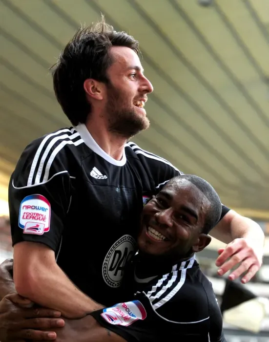 Framed Print : Bristol City's Cole Skuse and Marvin Elliott Celebrate Second Goal vs. Derby County - Championship Match, April 30, 2011 Framed Print : Bristol City's Cole Skuse and Marvin Elliott Celebrate Second Goal vs. Derby County - Championship Match, April 30, 2011