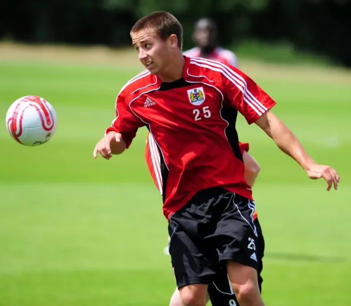 Framed Print : Bristol City's Danny Ball: Intense Concentration at Pre-Season Training Framed Print : Bristol City's Danny Ball: Intense Concentration at Pre-Season Training