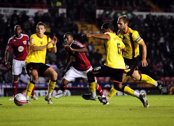 Bristol City's Danny Rose Contests for Penalty against Watford, Championship 2010