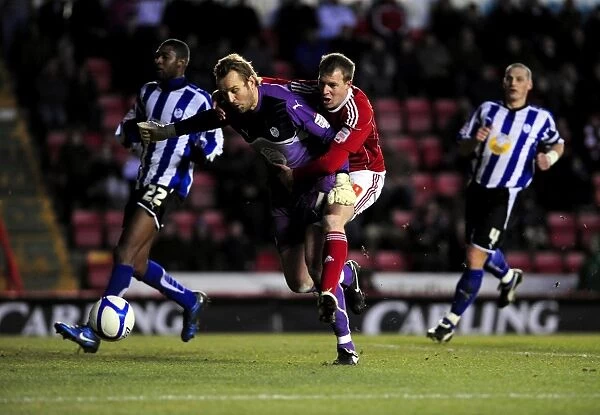 Bristol City's David Clarkson Battles Nicky Weaver: A Dramatic Moment from the FA Cup Match against Sheffield Wednesday (08 / 01 / 2011)