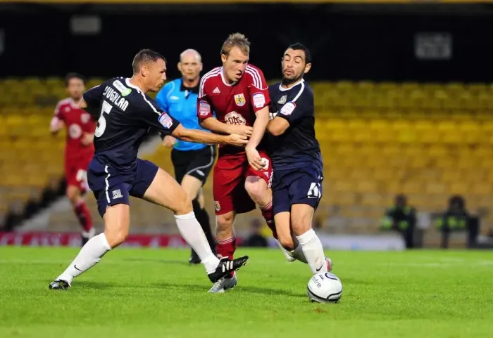 Framed Print : Bristol City's David Clarkson Fights for Possession Amidst Southend United's Graham Coughlan and Sofiene Zaaboub - Carling Cup Clash, 2010 Framed Print : Bristol City's David Clarkson Fights for Possession Amidst Southend United's Graham Coughlan and Sofiene Zaaboub - Carling Cup Clash, 2010