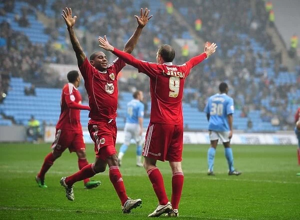 Bristol City's David Clarkson and Marvin Elliott Celebrate Goal Against Coventry City - Championship Match, 5th March 2011